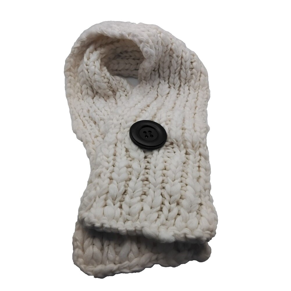 Fossil White Scarf  With Big Wooden Button Fluffy Soft Warm